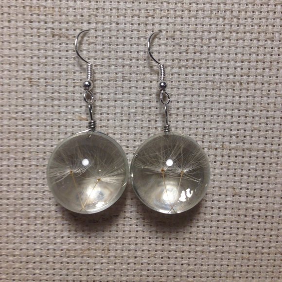 REAL Dandelion Seed Glass Earrings - Picture 3 of 5